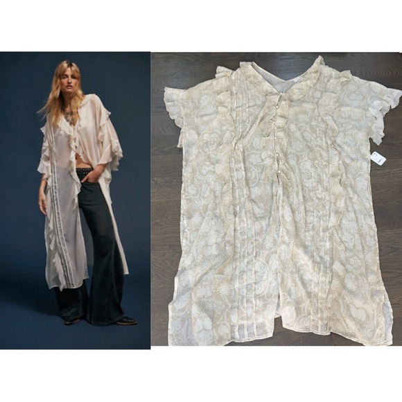 Free People Tops - NWT Free People Floral Ruffle Button Down  Long Kimono Boho Festival One Size